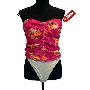 Wayf floral flower ruched strapless.sweetheart neckline bodysuit Sz M NWT